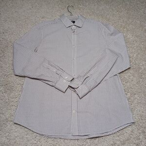 H&M Premium Dress Shirt XL White Check Cotton Long Sleeve Casual Men 17 1/4